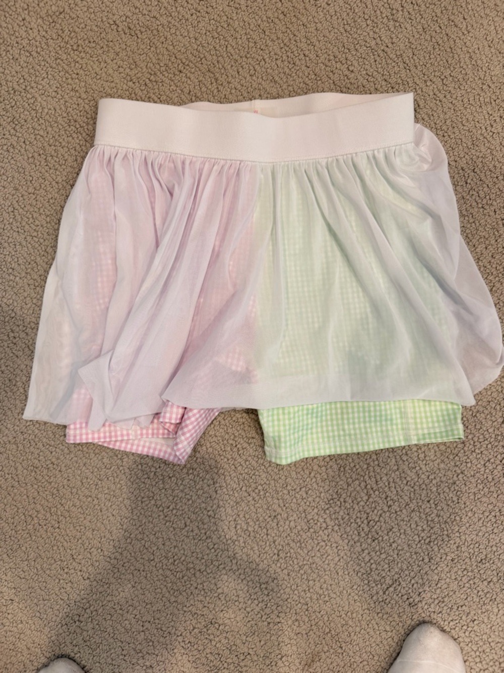 Terez Pastel Pink and Mint Green Athletic Shorts with Sheer Skirt